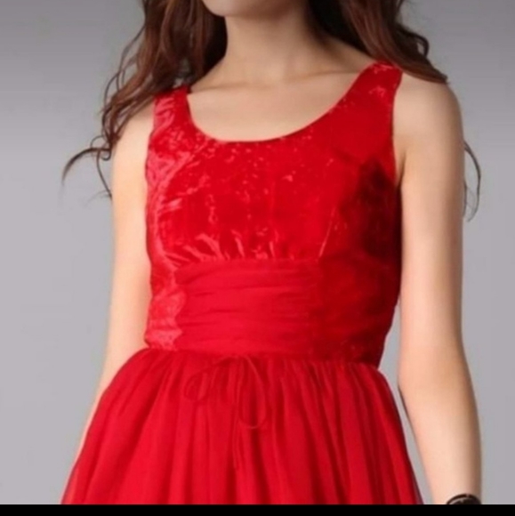 Free People Anthropologie red ballerina velour and chiffon dress - Picture 1 of 8